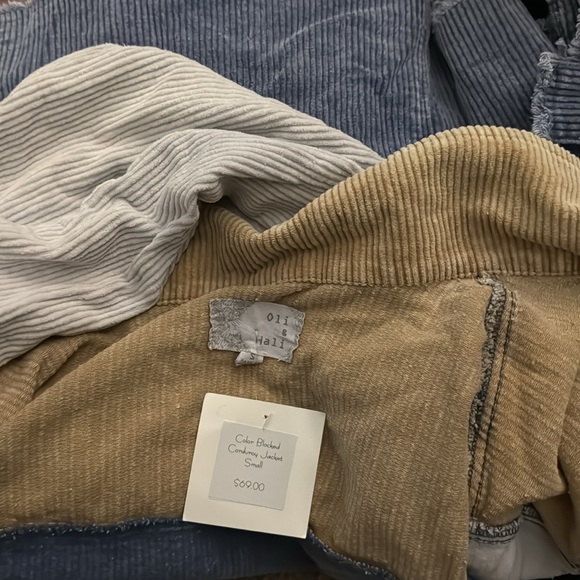 Oli & Hali Mineral Washed Color Block Fitted Corduroy Denim Jacket Raw Hem - Picture 9 of 17